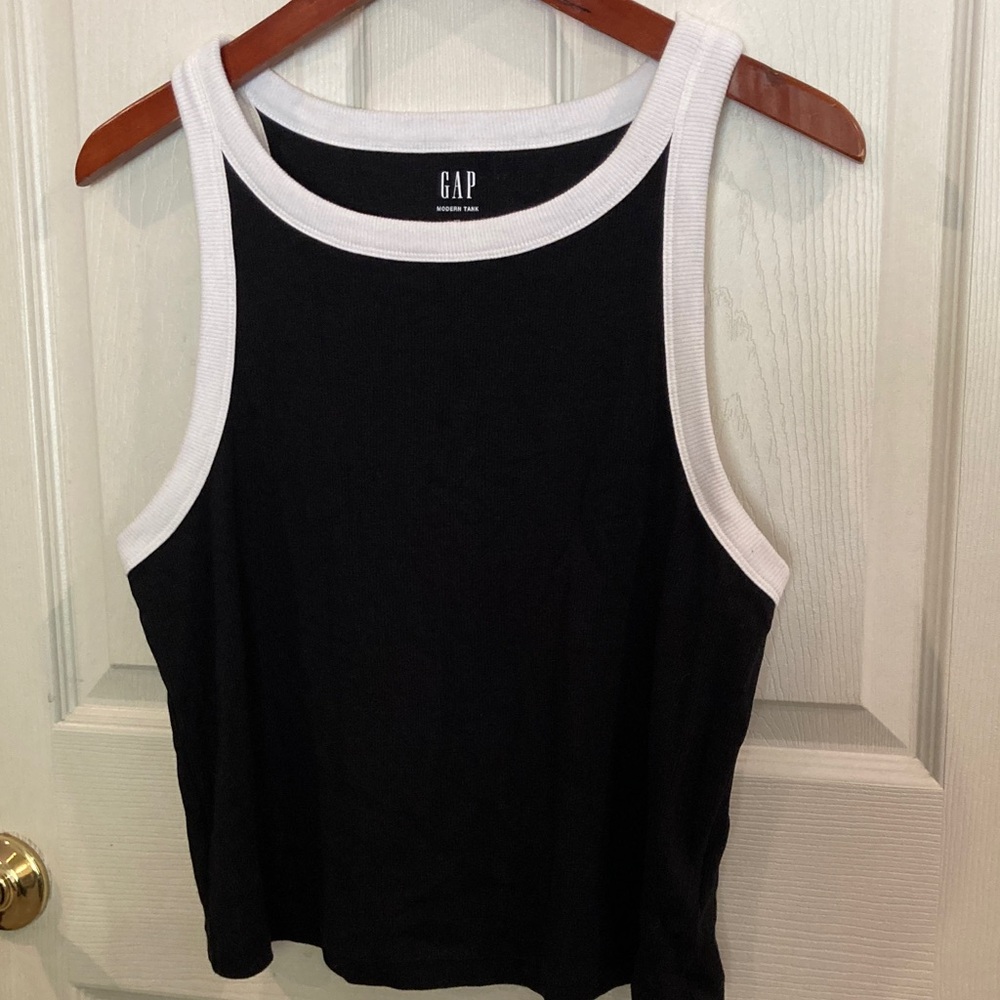 GAP Black with White Ringer Modern Tank Top